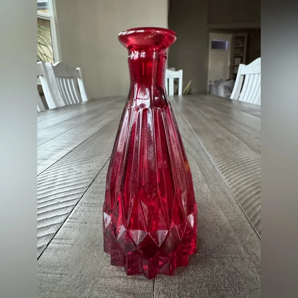 Vintage Red Glass Mini Vase - Rustic Tabletop Decor
